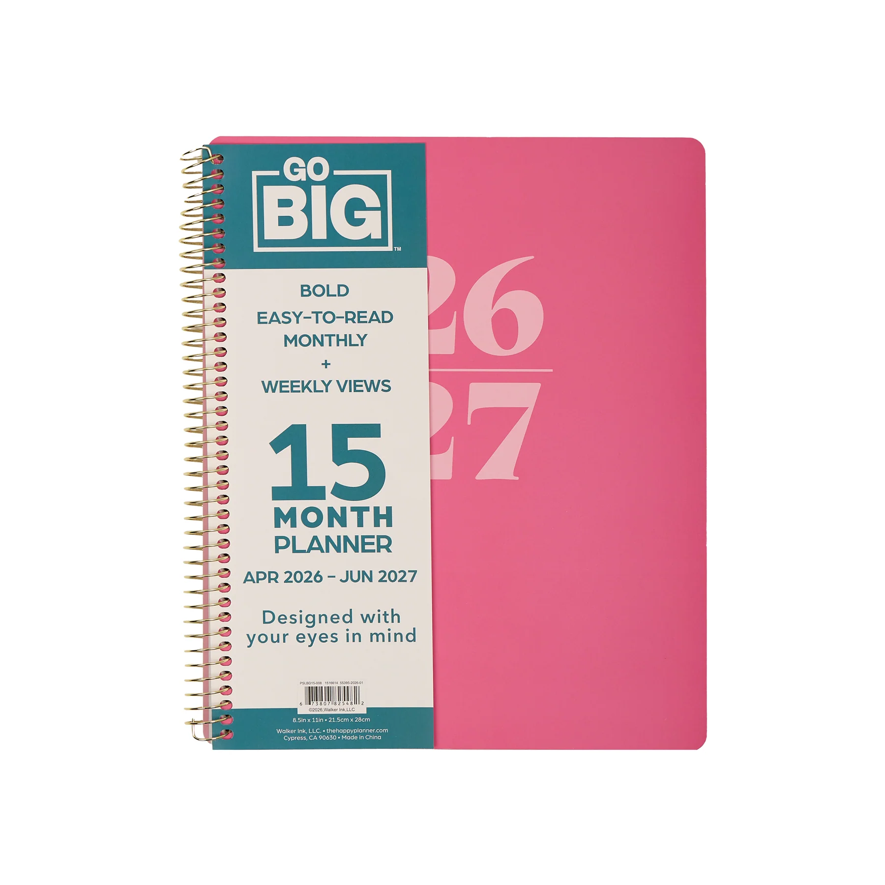 2026–2027 GO BIG Bold Pink Large Print Spiral Planner - Large Dashboard Layout - 15 Months - Image 13