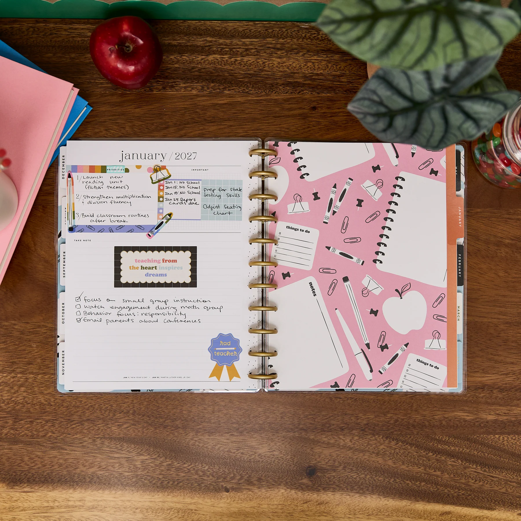 2026–2027 School Doodles Ivory Customizable Teacher Planner - Big Teacher Layout - 12 Months - Image 4