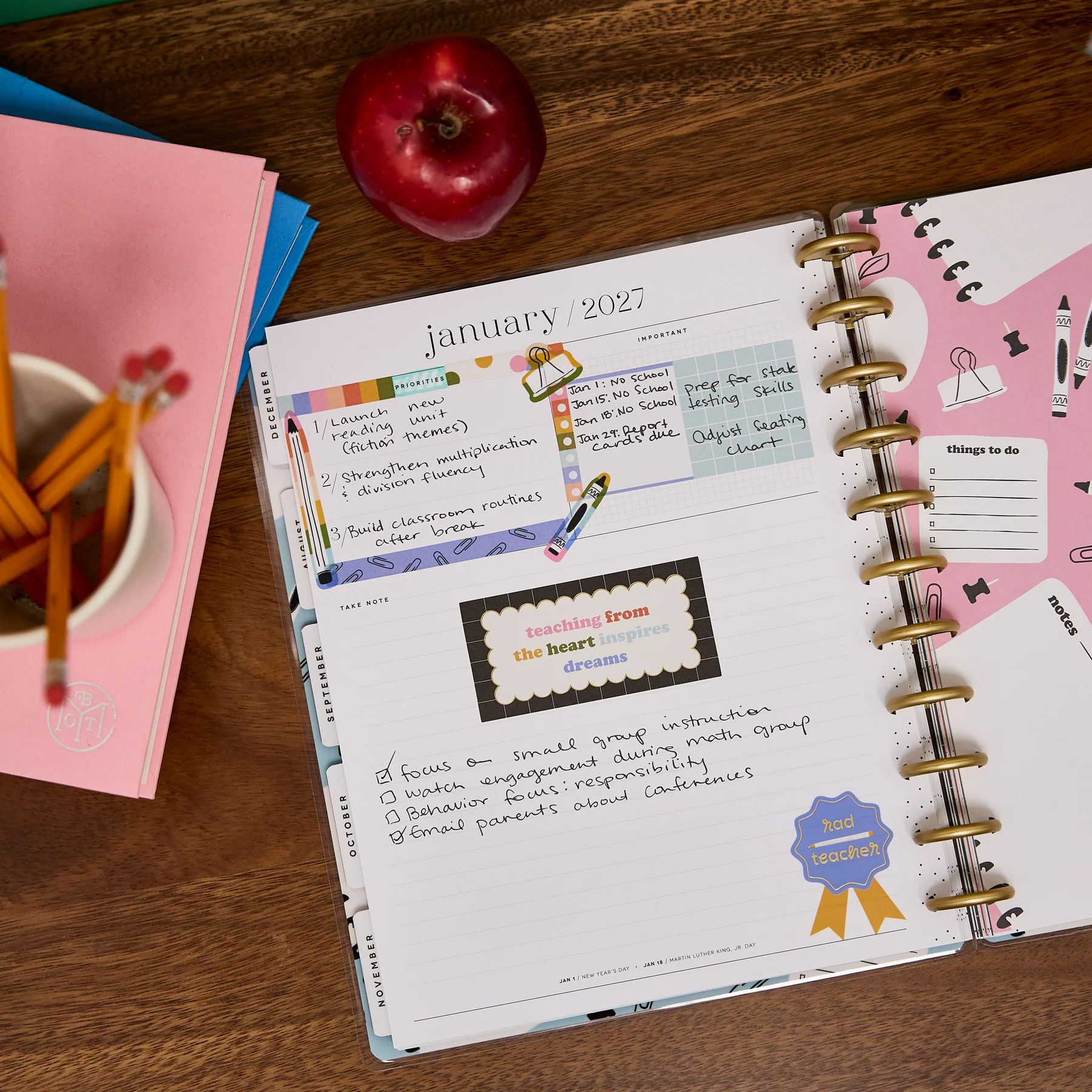 2026–2027 School Doodles Ivory Customizable Teacher Planner - Big Teacher Layout - 12 Months - Image 5