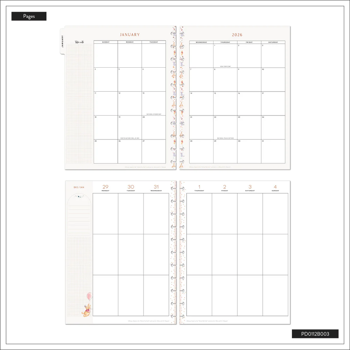 2026 Disney Winnie the Pooh Seasonal Customizable Planner - Big Vertical Layout - 12 Months - Image 18