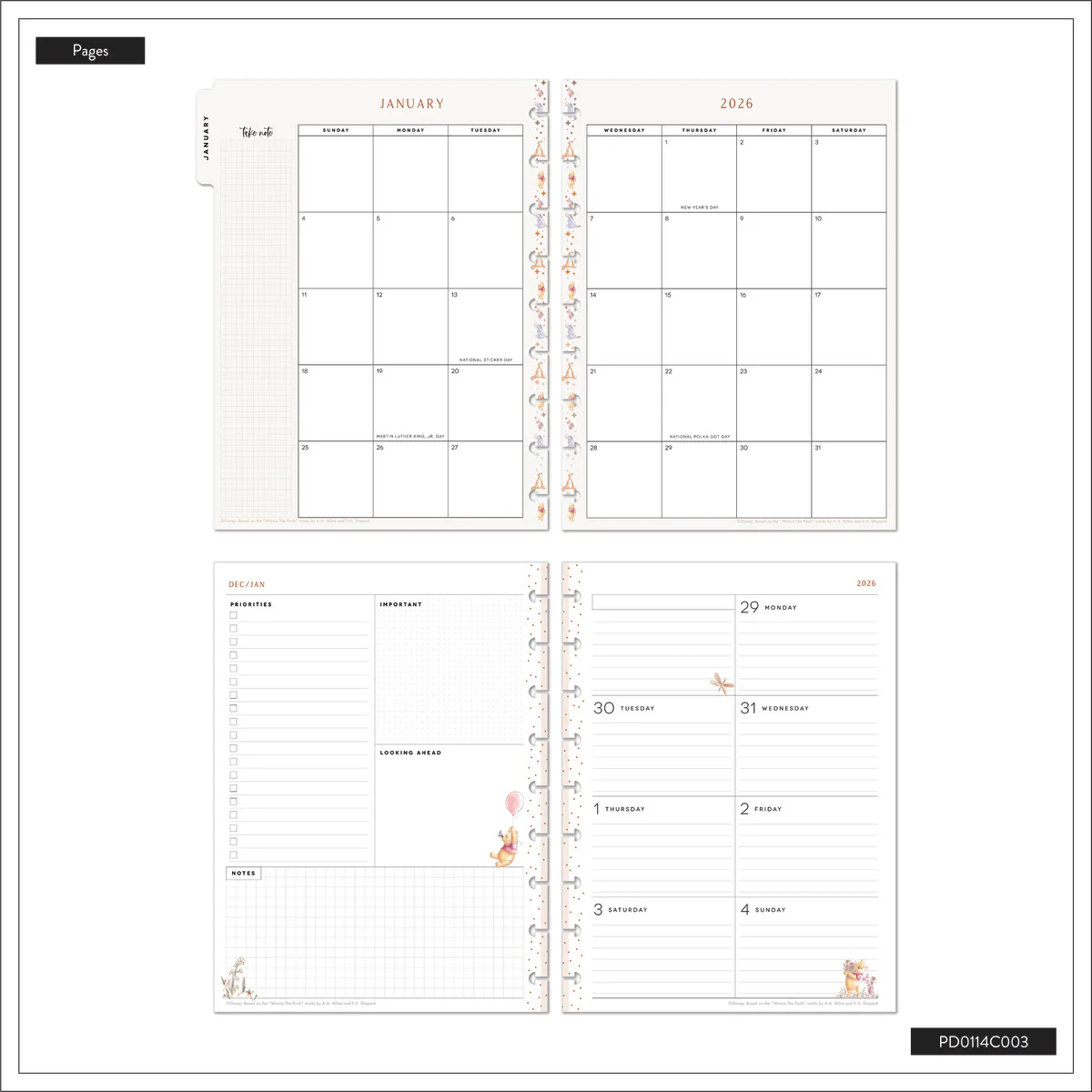 2026 Disney Winnie the Pooh Seasonal Customizable Planner - Classic Dashboard Layout - 12 Months - Image 17