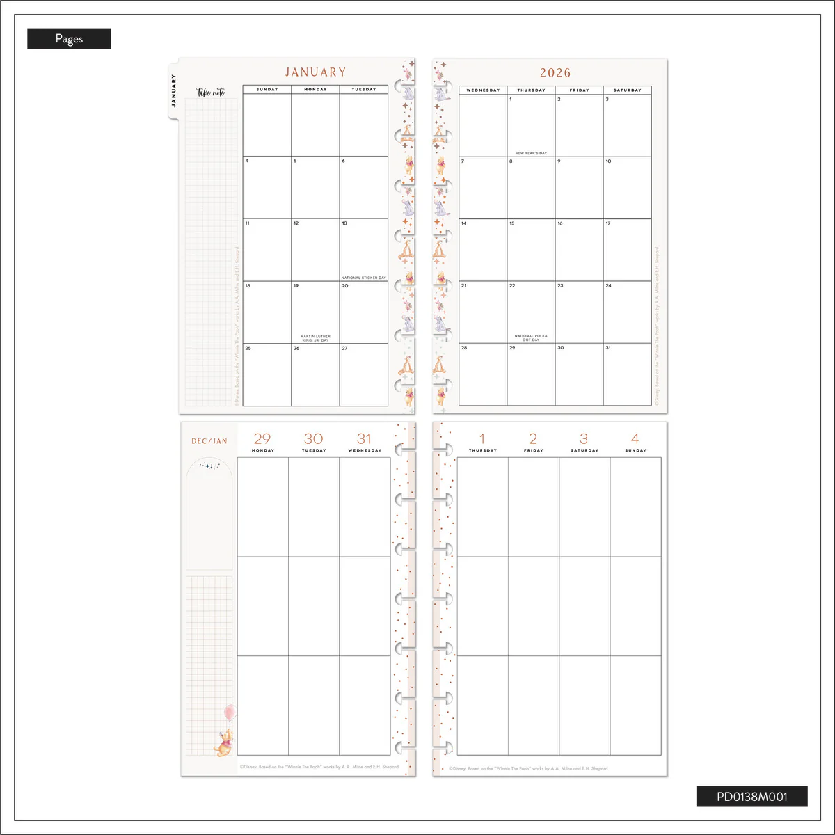 2026 Disney Winnie the Pooh Seasonal Customizable Planner - Mini Vertical Layout - 12 Month - Image 19