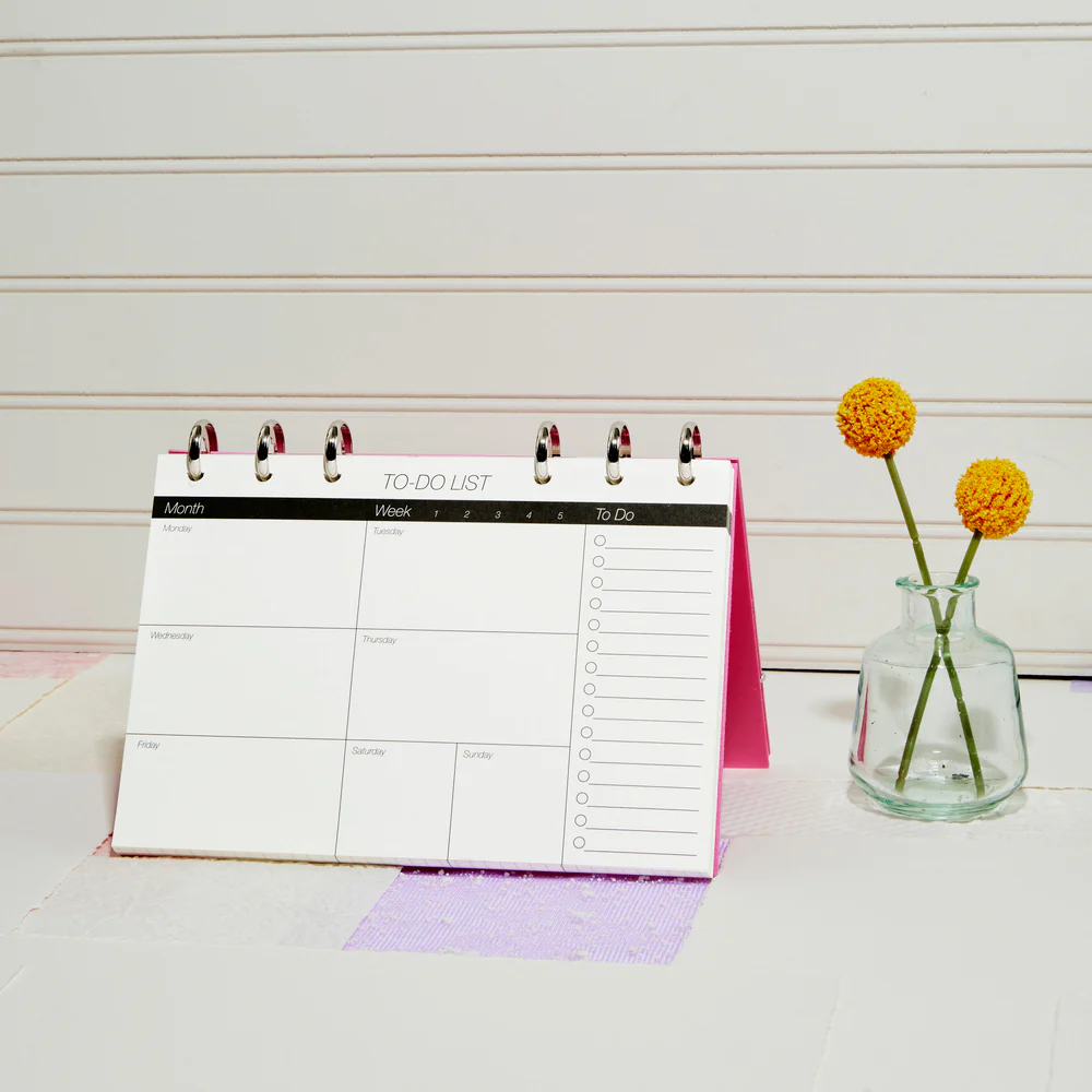 Frosted Hot Pink - Disc Bound Foldable Standing Desk Agenda - Weekly Overview - 52 Sheets - Image 2