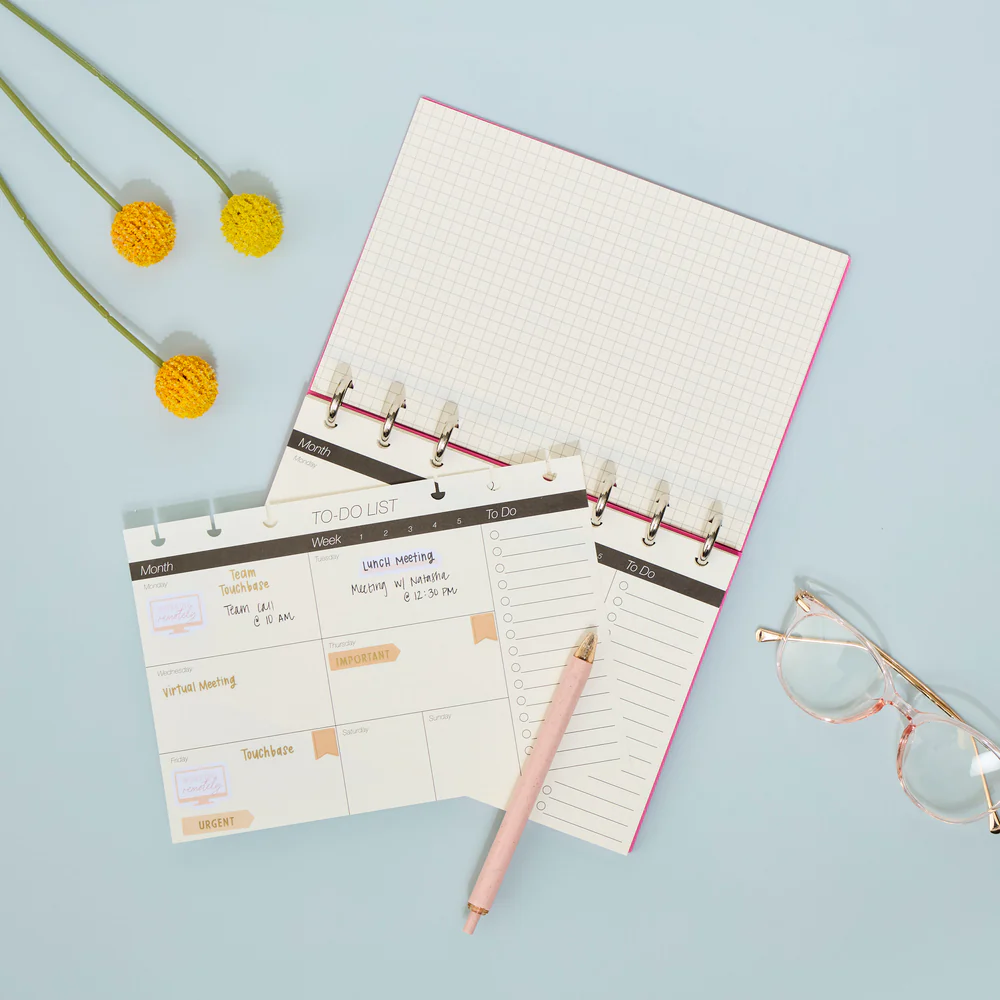 Frosted Hot Pink - Disc Bound Foldable Standing Desk Agenda - Weekly Overview - 52 Sheets - Image 3