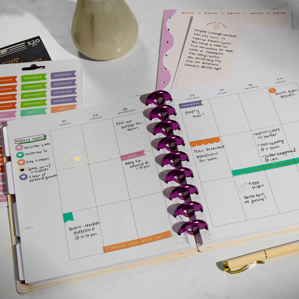 Pop of Positivity - Classic Undated Vegan Leather Planner Bundle - Image 3