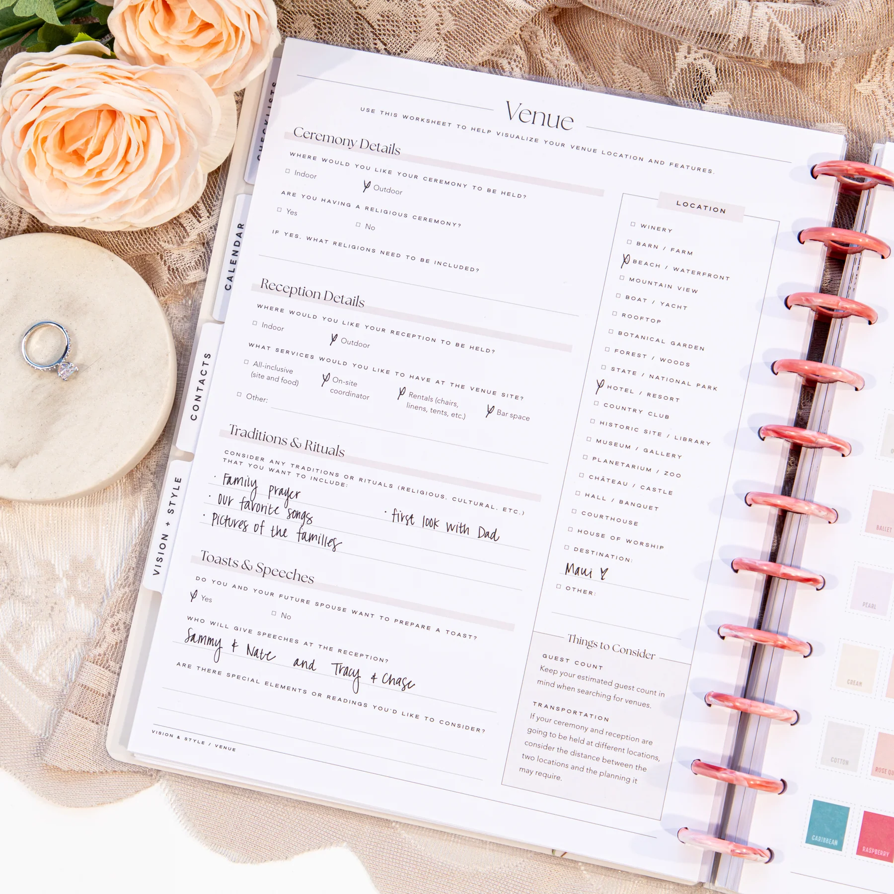 Undated Blooming Romance Wedding Happy Planner - Big Wedding Layout - 12 Months - Image 4