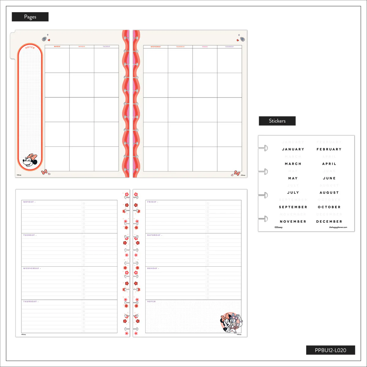 Undated Disney Minnie Mouse Bow Happy Customizable Planner - Big Horizontal Layout - 12 Months - Image 19