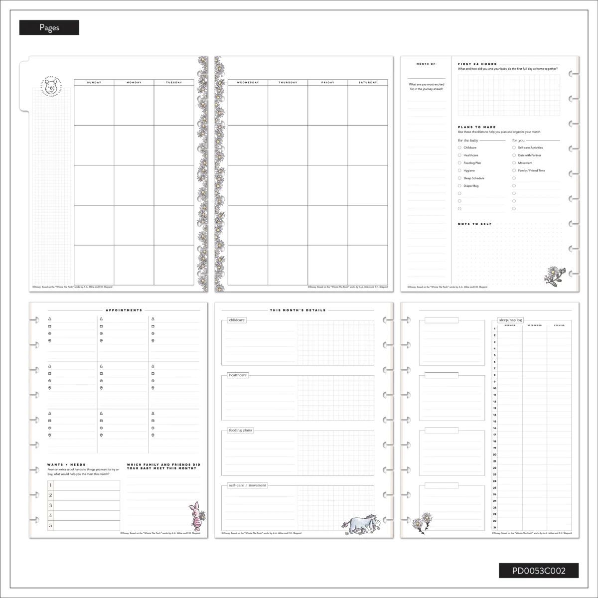 Undated Disney Winnie the Pooh Customizable Baby Planner -  Classic Baby's First Year Layout - 12 Months - Image 23
