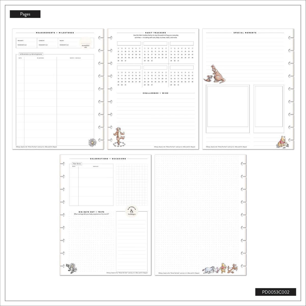 Undated Disney Winnie the Pooh Customizable Baby Planner -  Classic Baby's First Year Layout - 12 Months - Image 38