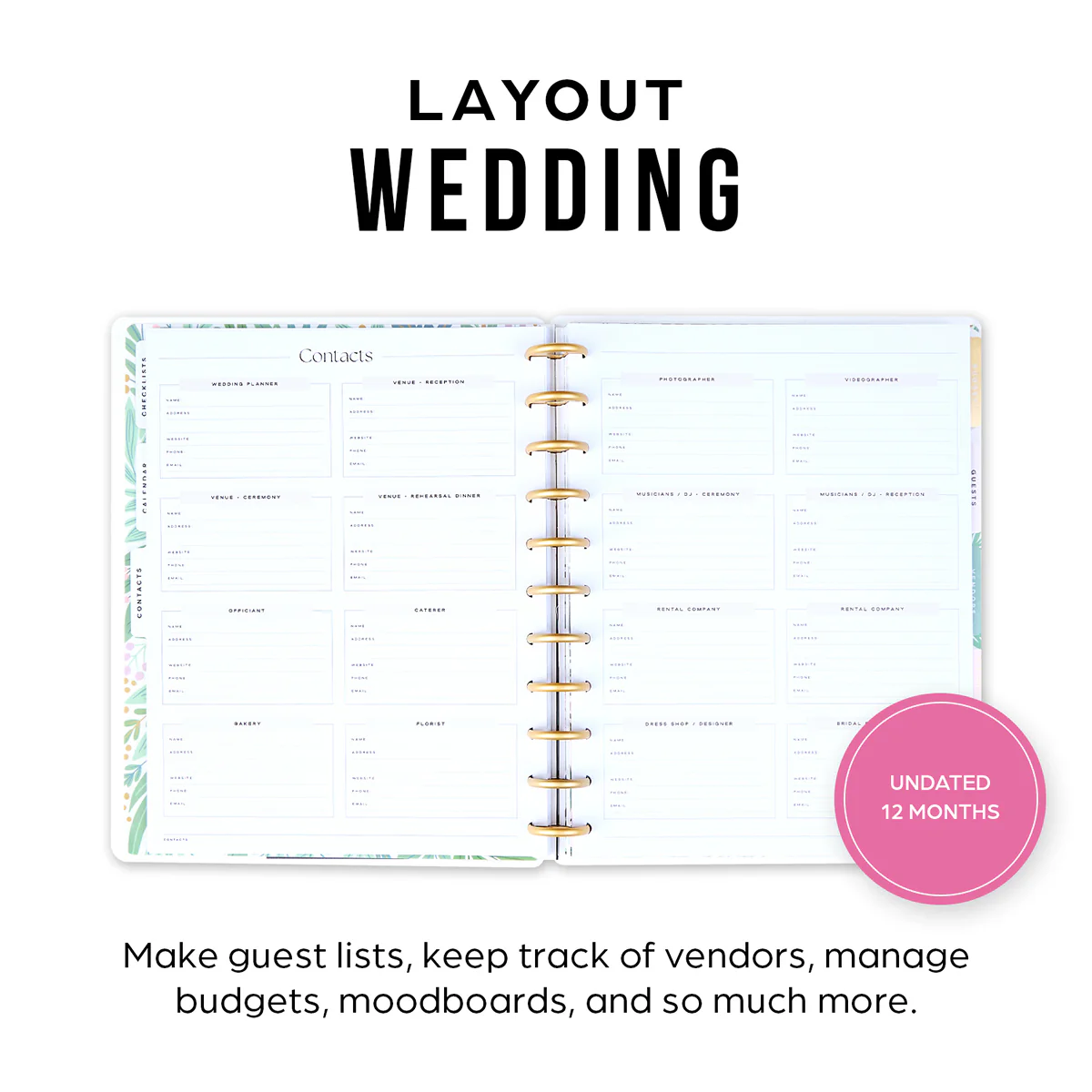 Undated Garden Wedding Planner - Big Wedding Layout - 12 Months - Image 6