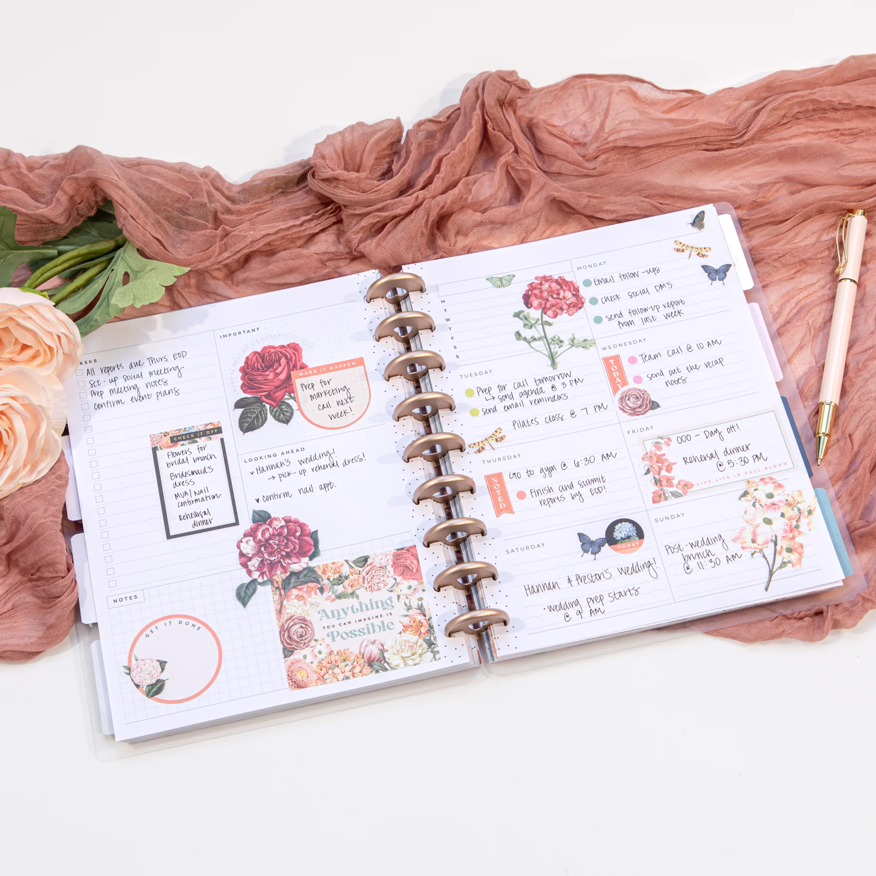 Undated Gathered Flowers Frosted Happy Planner - Classic Dashboard Layout - 12 Months - Image 3