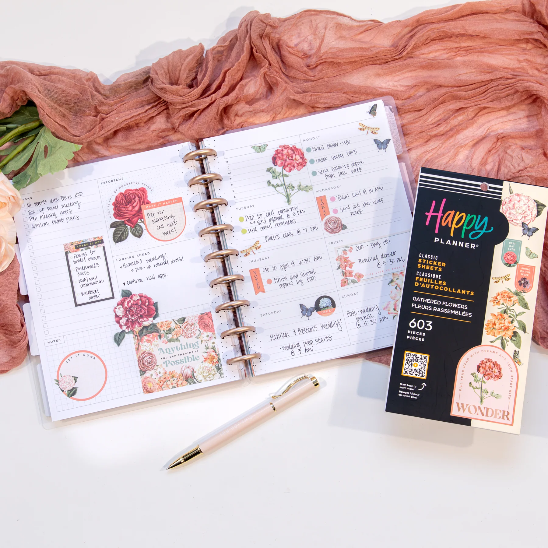 Undated Gathered Flowers Frosted Happy Planner - Classic Dashboard Layout - 12 Months - Image 5