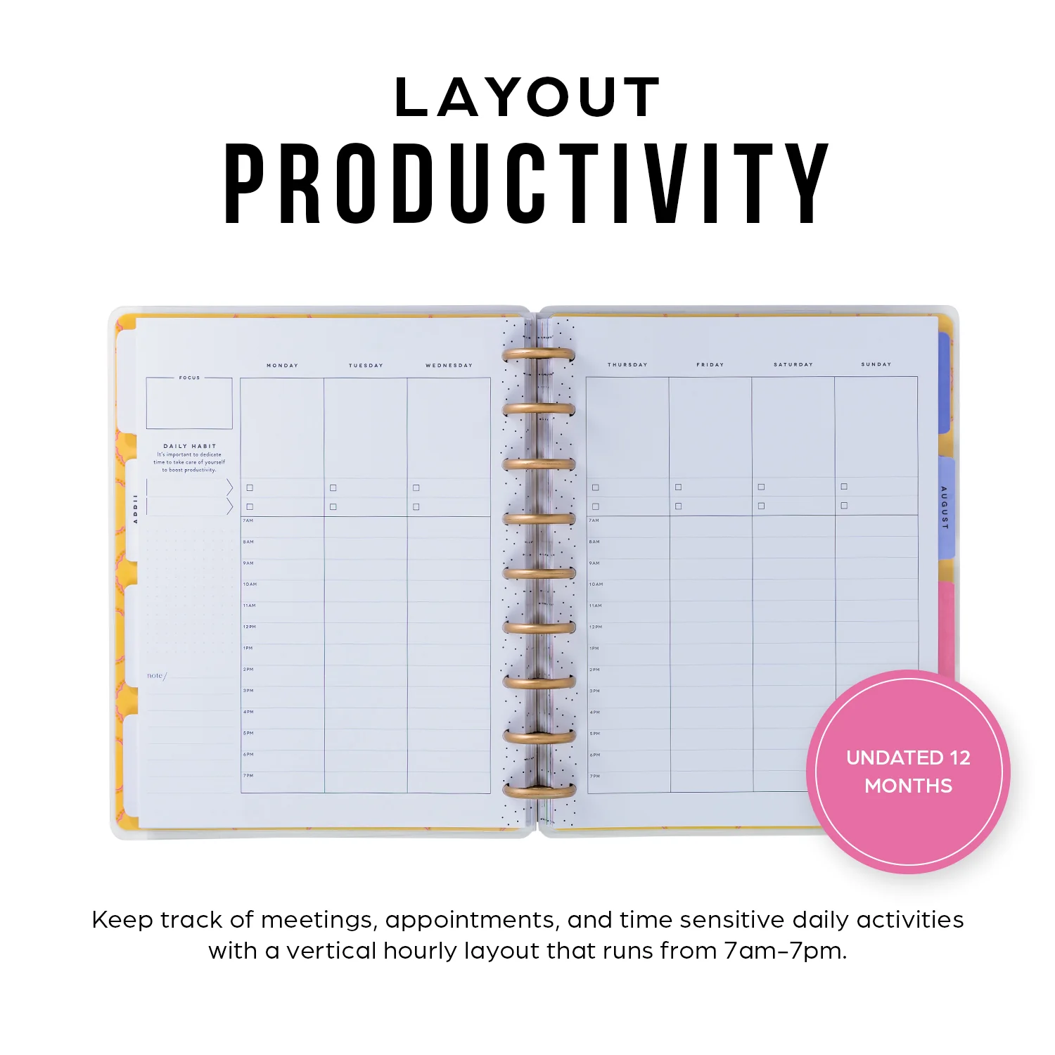 Undated Golden Meadow Customizable Planner - Classic Productivity Layout - 12 Months - Image 4