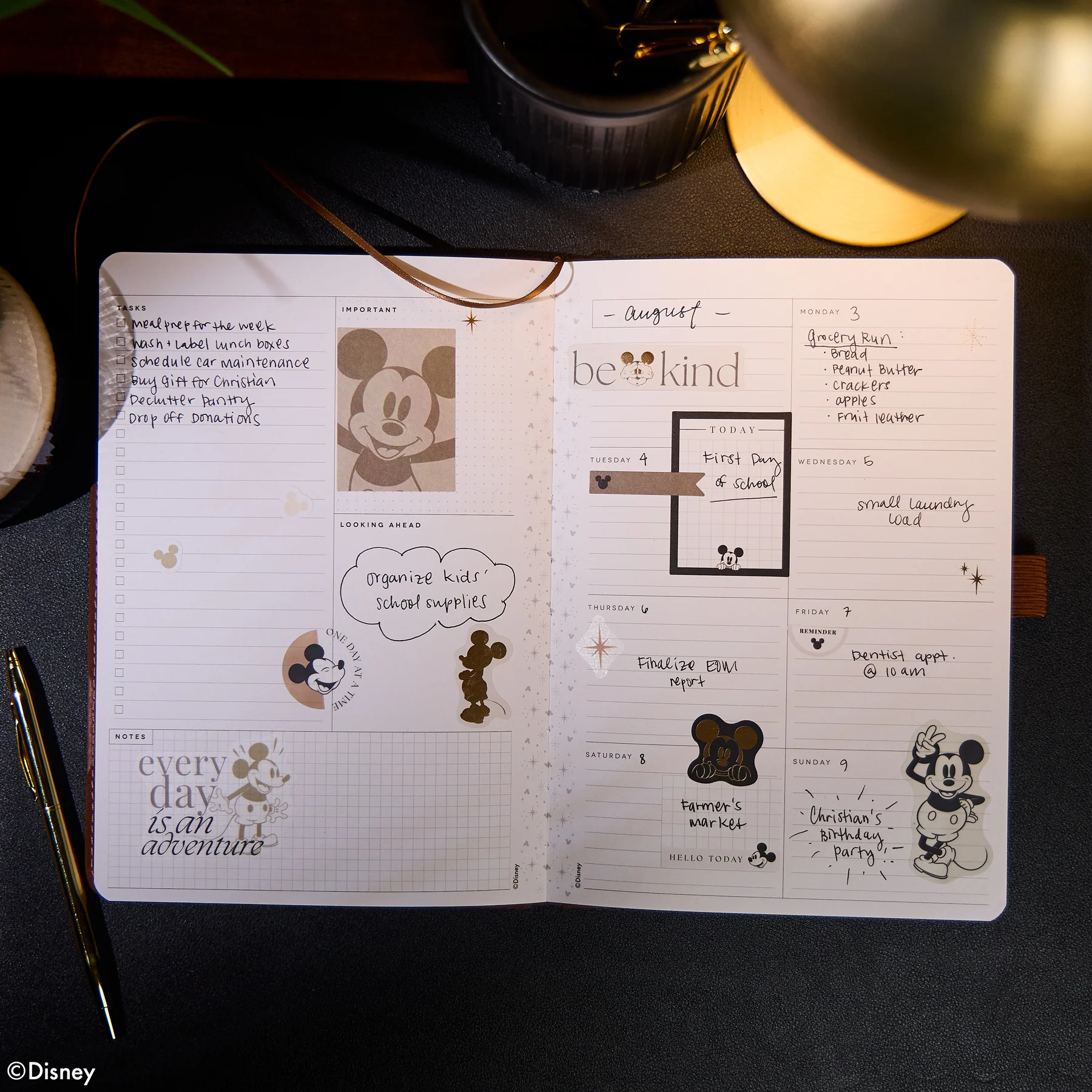 Undated Premium Espresso Disney Mickey Mouse Book Bound Planner - Small Dashboard Layout - 12 Months - Image 4