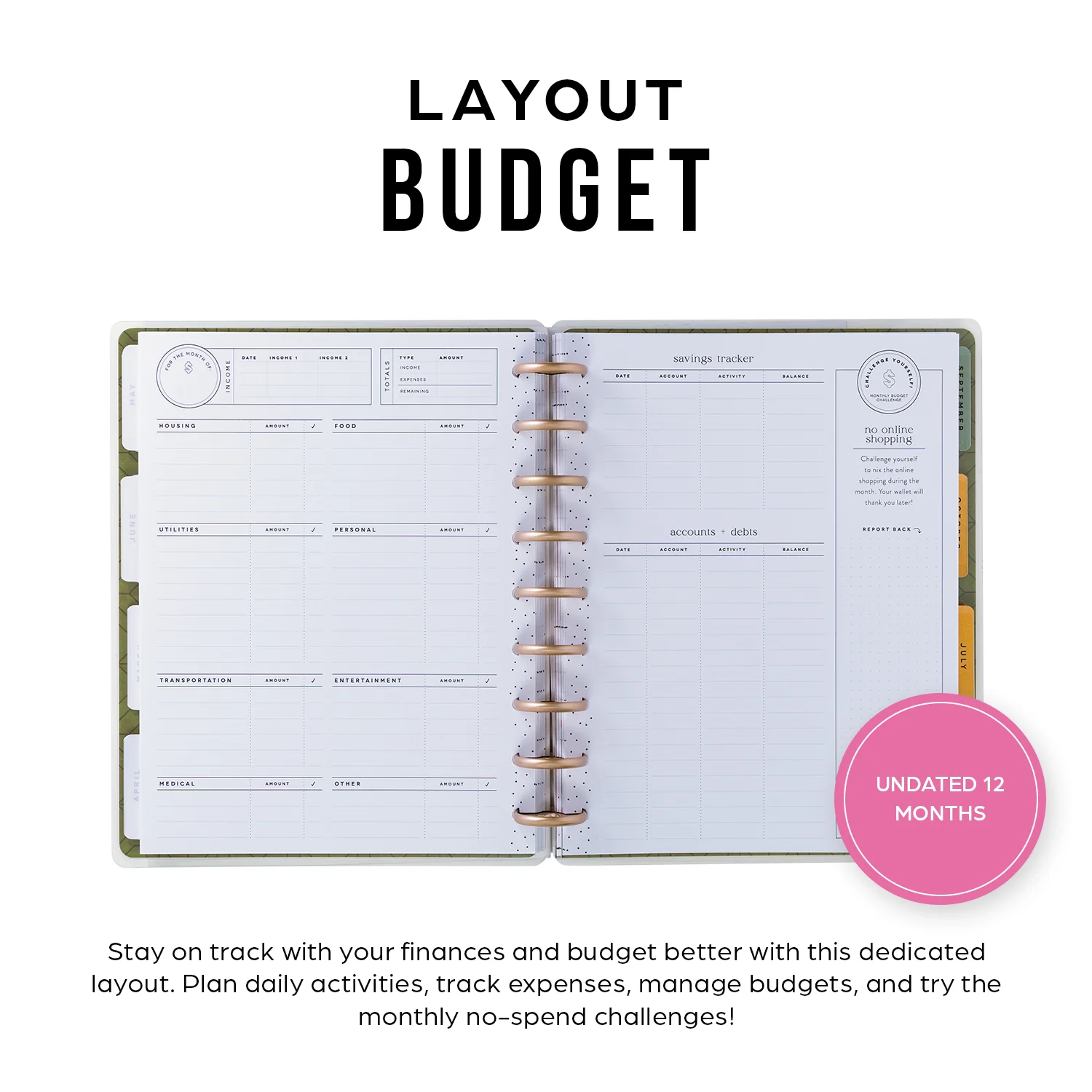 Undated Sage & Terracotta Customizable Budget Planner - Classic Budget Layout - 12 Months - Image 4