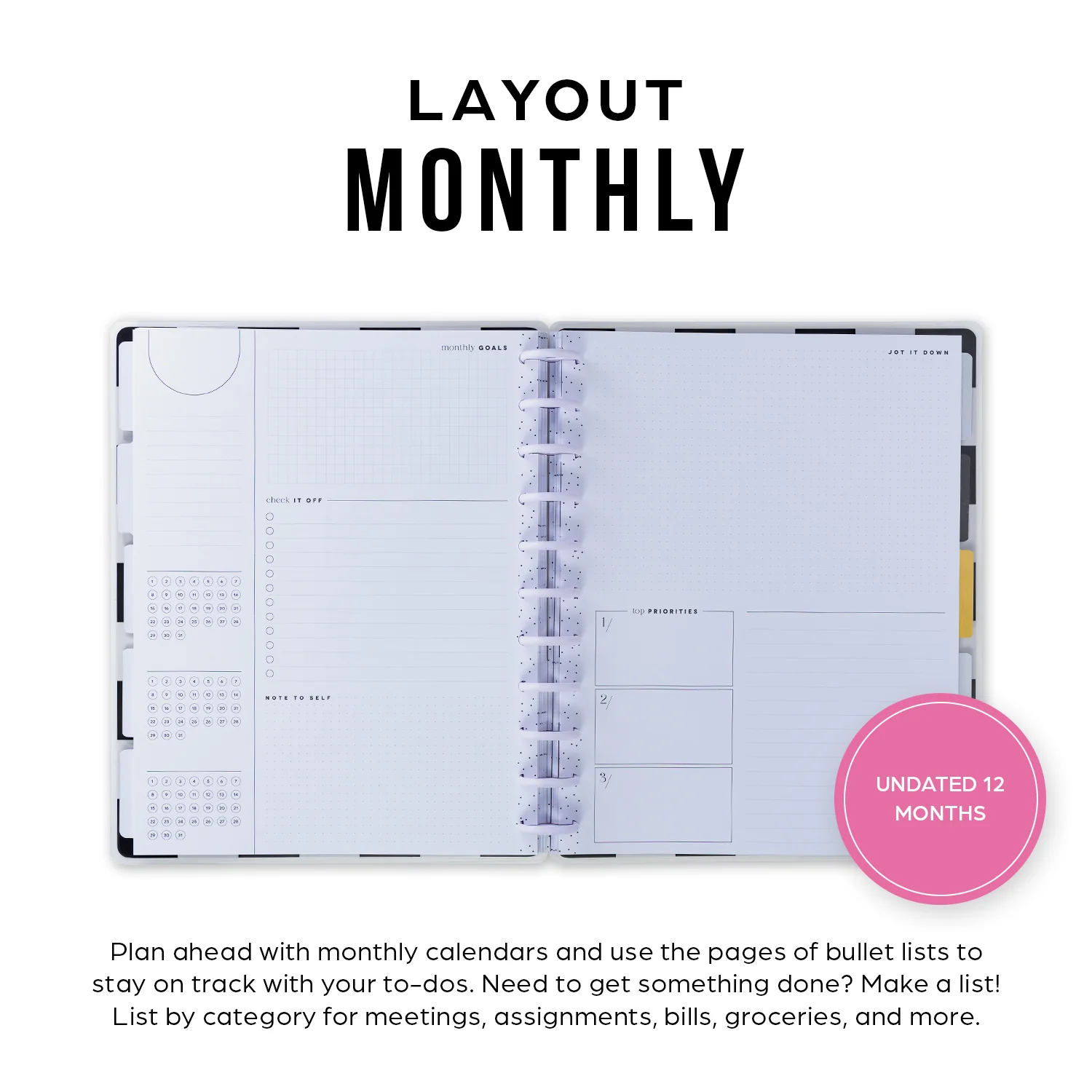 Undated Sweet & Simple Customizable Planner - Big Monthly Layout - 12 Months - Image 4