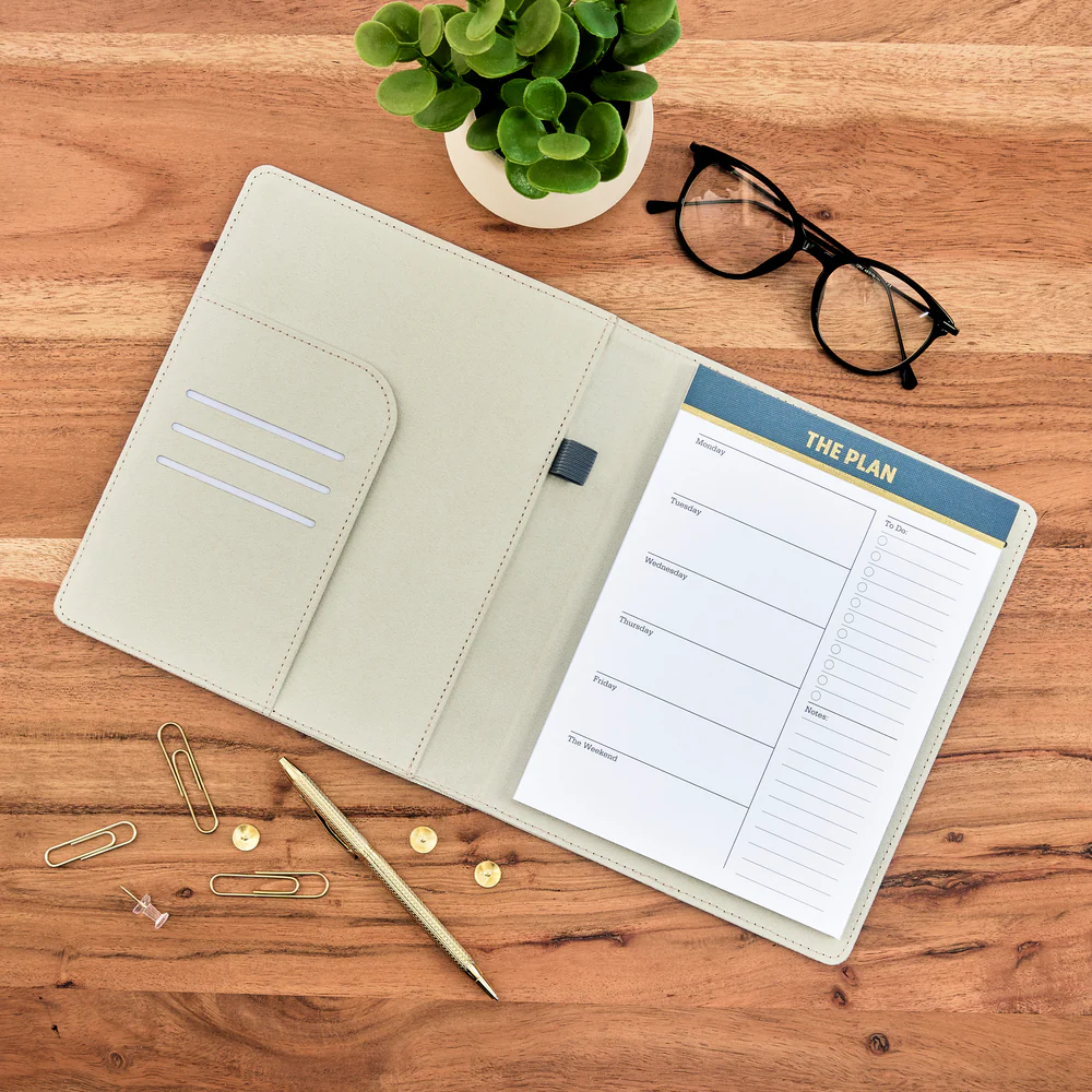 Work + Life Black Shadow - Linen + Cork Notepad Folder - Weekly Overview - 52 Sheets - Image 2
