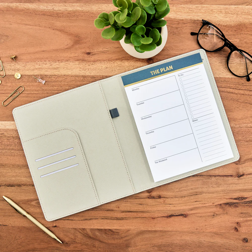Work + Life Sage - Linen + Cork Notepad Folder - Weekly Overview - 52 Sheets - Image 2